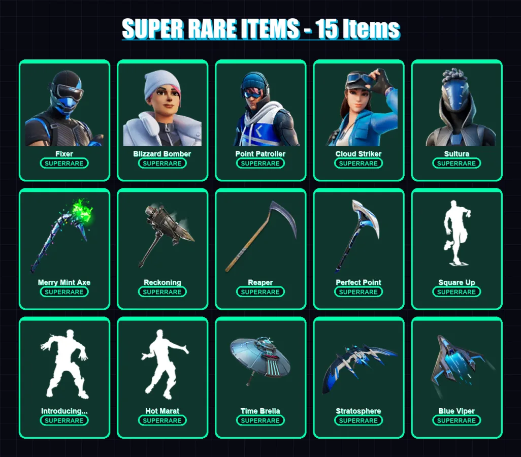 [PC/XBOX/PSN] | Fixer | Blizzard Bomber | Point Patroller | Cloud Striker | Sultura | 178 skin | 163 pickaxe | 181 emote | 153 glider | Lv3238