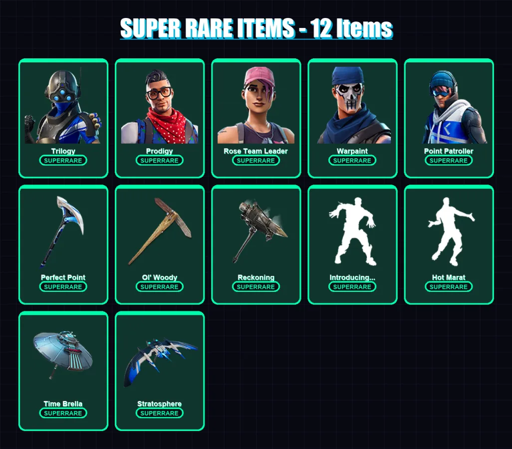 [PS4/PS5/PC] | Trilogy | Prodigy | Rose Team Leader | Warpaint | Point Patroller | 175 skin | 197 pickaxe | 187 emote | 188 glider | Lv2632