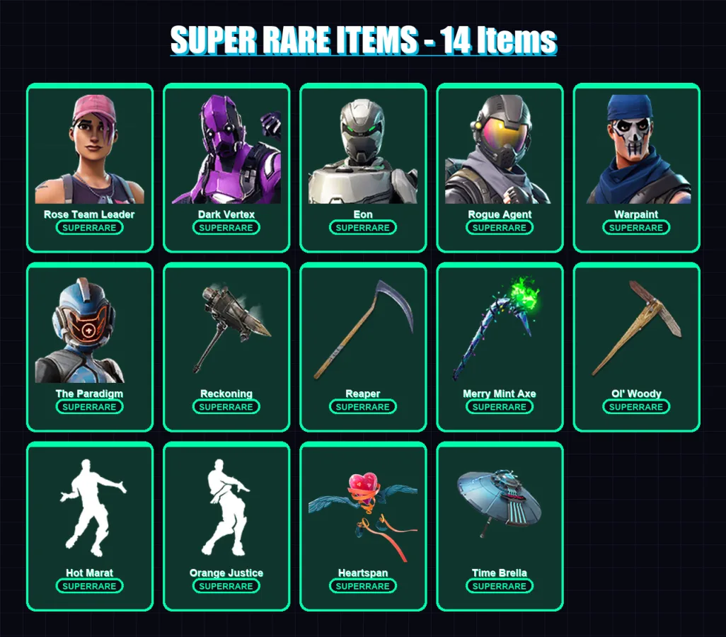[PC/XBOX/PSN] | Rose Team Leader | Dark Vertex | Eon | Rogue Agent | Warpaint | 146 skin | 175 pickaxe | 171 emote | 140 glider | Lv2383