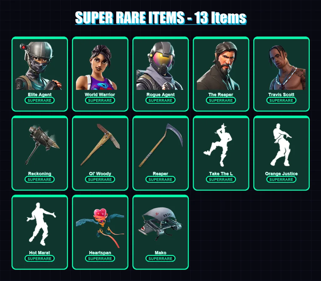 [PC/XBOX/PSN] | Elite Agent | World Warrior | Rogue Agent | The Reaper | Travis Scott | 83 skin | 48 pickaxe | 83 emote | 62 glider | Lv1116