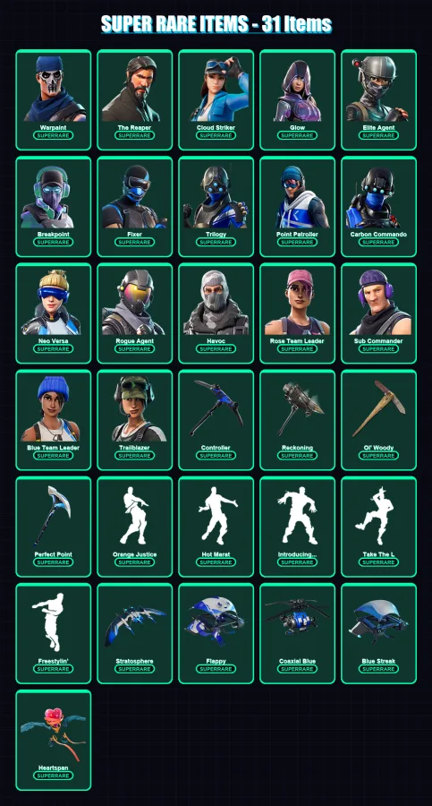 [PS4/PS5/XBOX/PC] | Warpaint | The Reaper | Cloud Striker | Glow | Elite Agent | 196 skin | 121 pickaxe | 193 emote | 101 glider | Lv1197 — Fortnite account