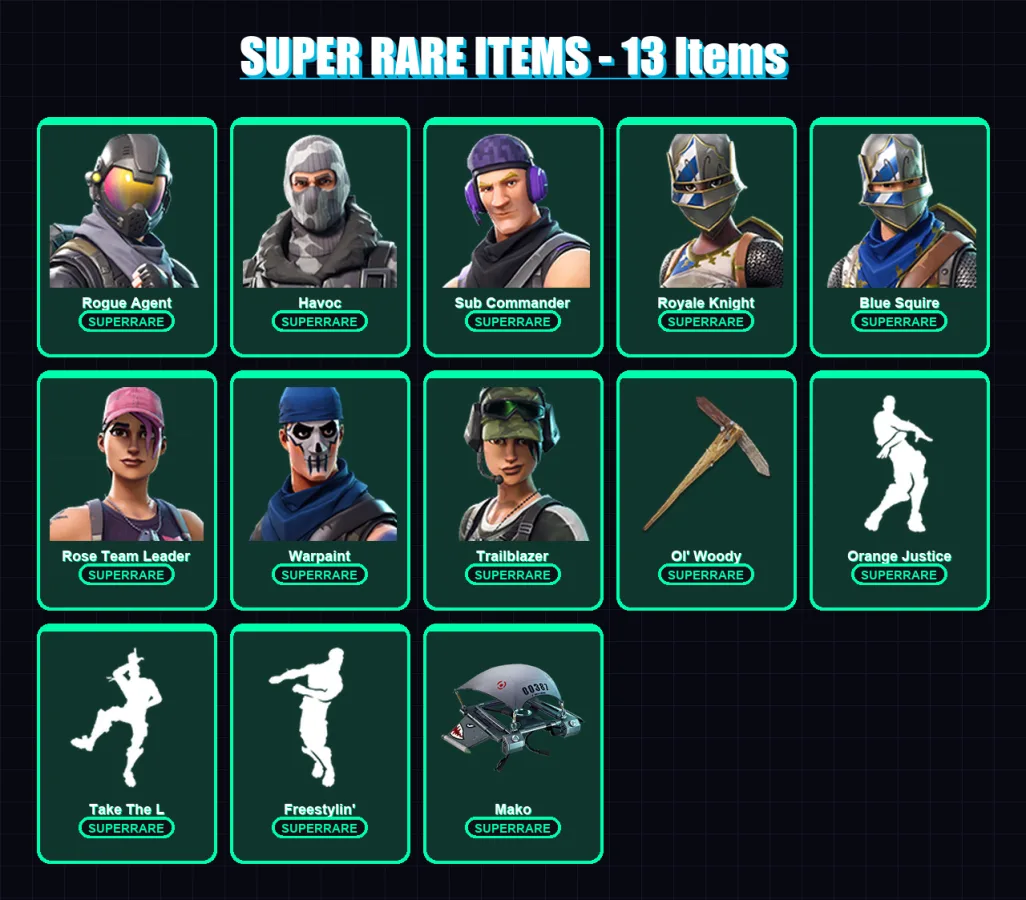 [PC/XBOX/PSN] | Rogue Agent | Havoc | Sub Commander | Royale Knight | Blue Squire | 23 skin | 19 pickaxe | 18 emote | 21 glider | Lv233