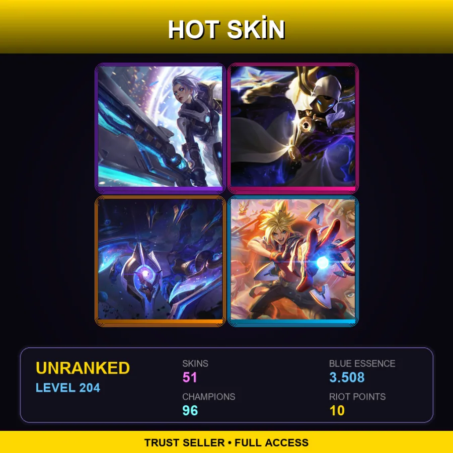 LAN | Lv204 | Unranked | 51 Skin | 96 Champ — LoL account