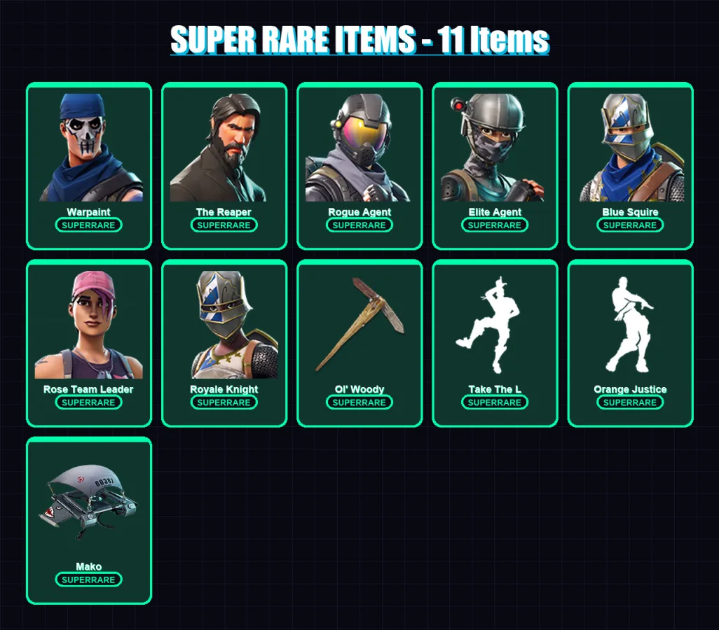 [PC/PSN] | Warpaint | The Reaper | Rogue Agent | Elite Agent | Blue Squire | 71 skin | 58 pickaxe | 51 emote | 55 glider | Lv778