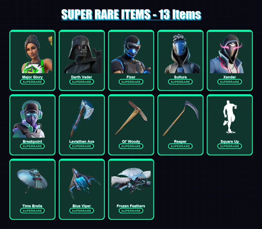 [PS4/PS5/XBOX/PC] | Major Glory | Darth Vader | Fixer | Sultura | Xander | 381 skin | 429 pickaxe | 301 emote | 308 glider | Lv5681