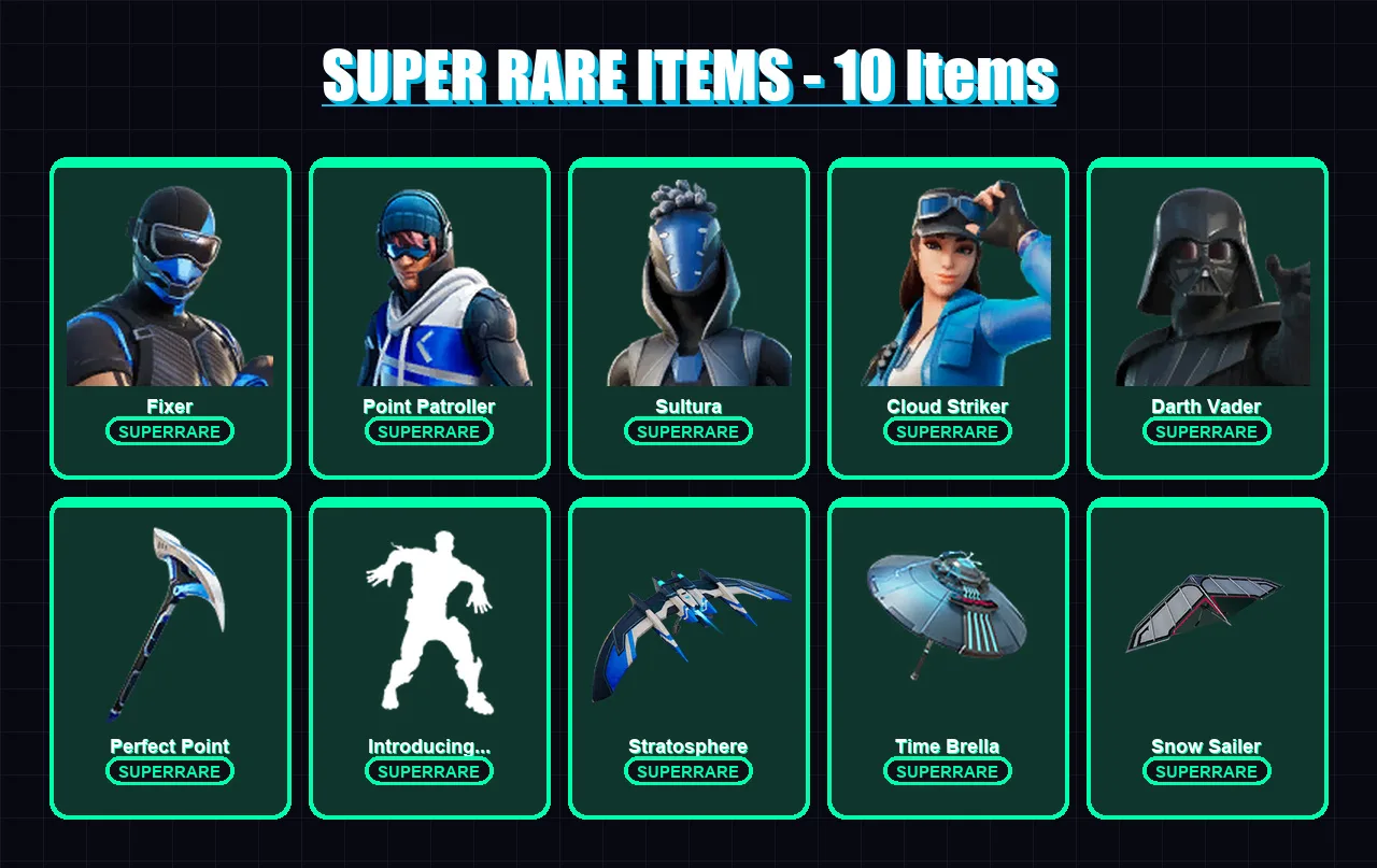 [PS4/PS5/XBOX/PC] | Fixer | Point Patroller | Sultura | Cloud Striker | Darth Vader | 158 skin | 198 pickaxe | 172 emote | 157 glider | Lv2651