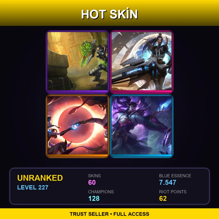 EUNE | Lv227 | Unranked | 60 Skin | 128 Champ — LoL account