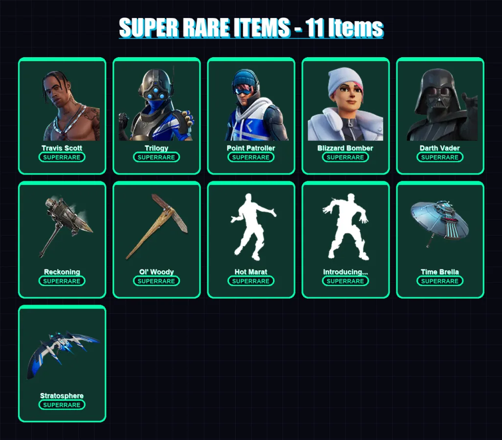 [PS4/PS5/XBOX/PC] | Travis Scott | Trilogy | Point Patroller | Blizzard Bomber | Darth Vader | 91 skin | 91 pickaxe | 95 emote | 93 glider | Lv1215