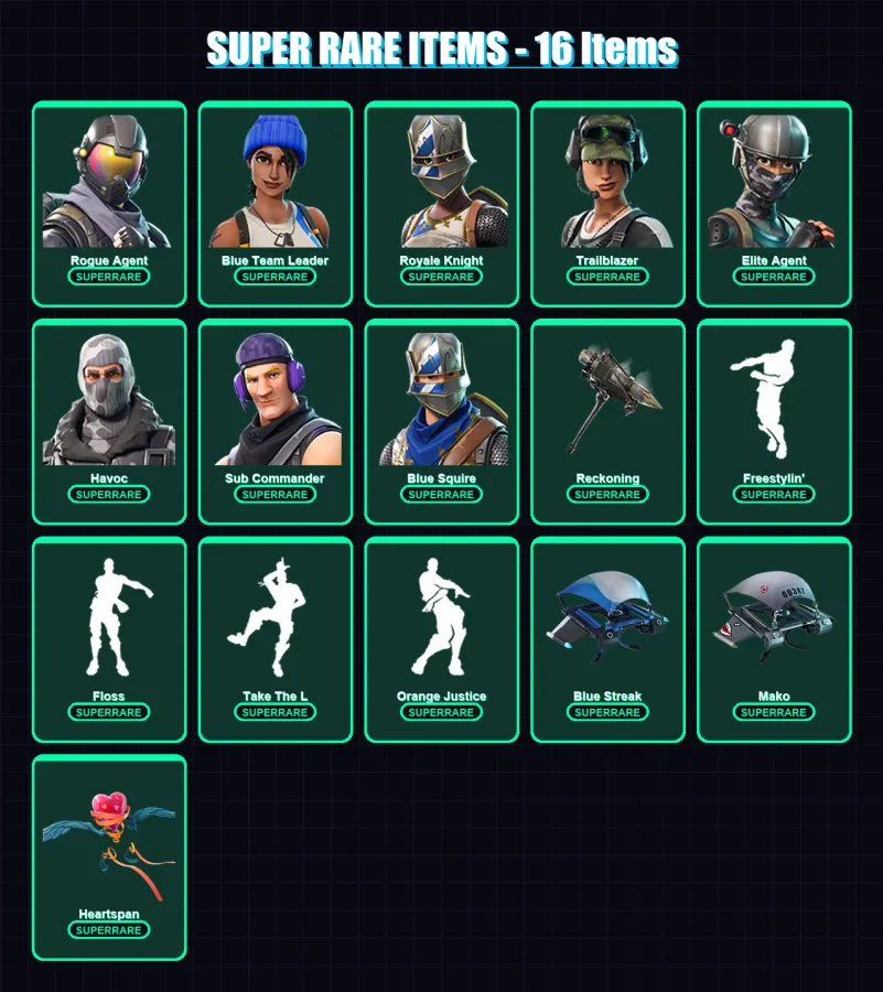 [PS4/PS5/XBOX/PC] | Rogue Agent | Blue Team Leader | Royale Knight | Trailblazer | Elite Agent | 40 skin | 41 pickaxe | 54 emote | 56 glider | Lv771