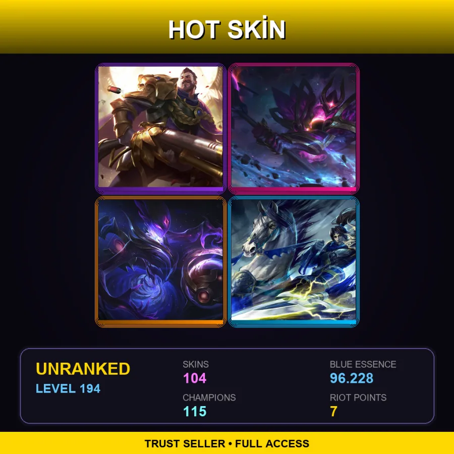 SG | Lv194 | Unranked | 104 Skin | 115 Champ — LoL account