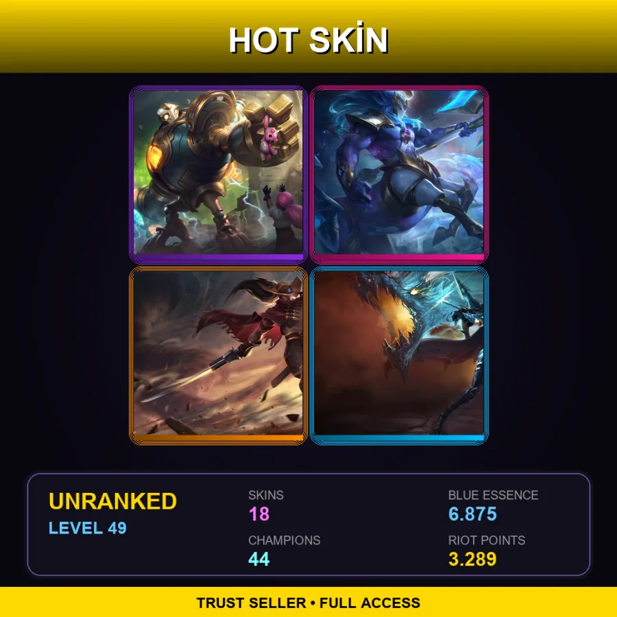 OCE | Lv49 | Unranked | 18 Skin | 44 Champ