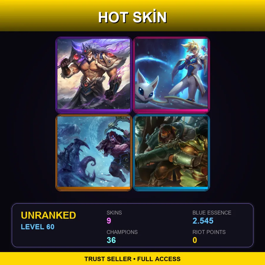 EUW | Lv60 | Unranked | 9 Skin | 36 Champ — Woad King Darius