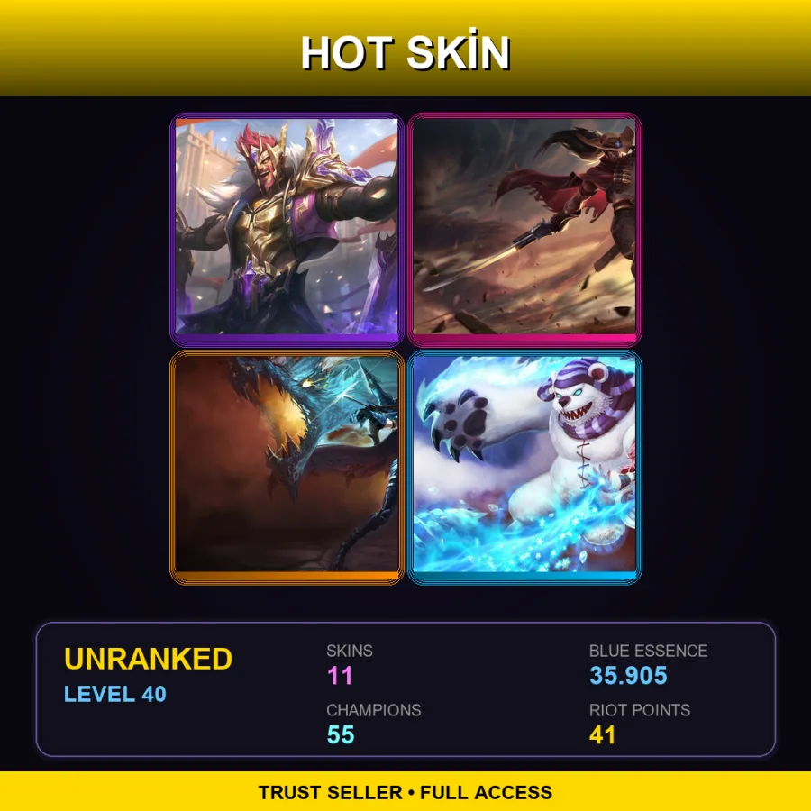 EUW | Lv40 | Unranked | 11 Skin | 55 Champ — LoL account