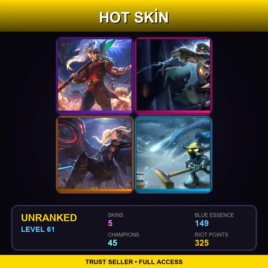 EUW | Lv61 | Unranked | 5 Skin | 45 Champ — LoL account