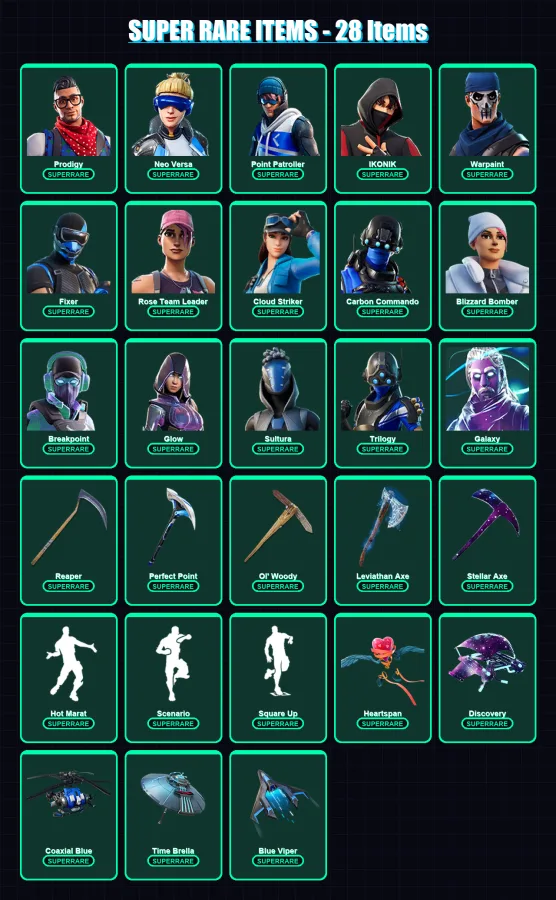 [PS4/PS5/XBOX/PC] | Prodigy | Neo Versa | Point Patroller | IKONIK | Warpaint | 98 skin | 85 pickaxe | 94 emote | 88 glider | Lv990 — Fortnite account