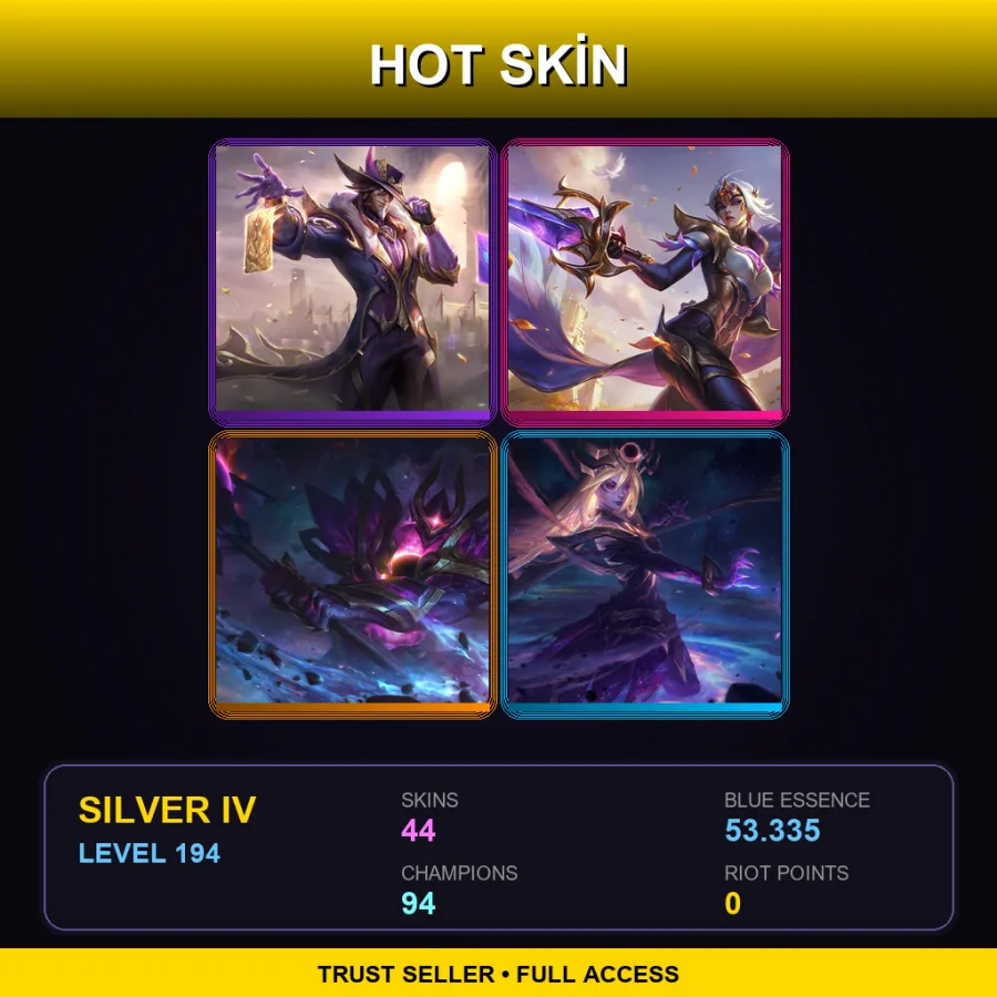LAN | Lv194 | Silver IV | 44 Skin | 94 Champ — LoL account