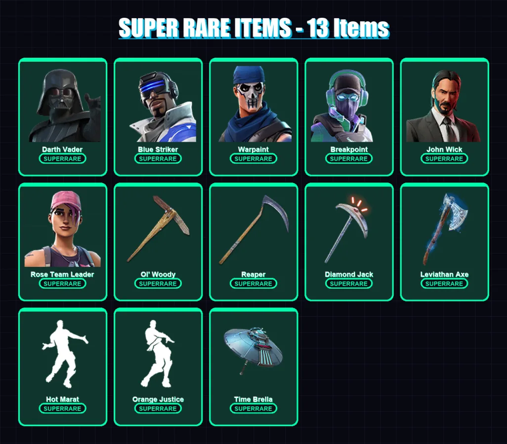 [PC/XBOX] | Darth Vader | Blue Striker | Warpaint | Breakpoint | John Wick | 195 skin | 205 pickaxe | 202 emote | 172 glider | Lv2488 — Fortnite account