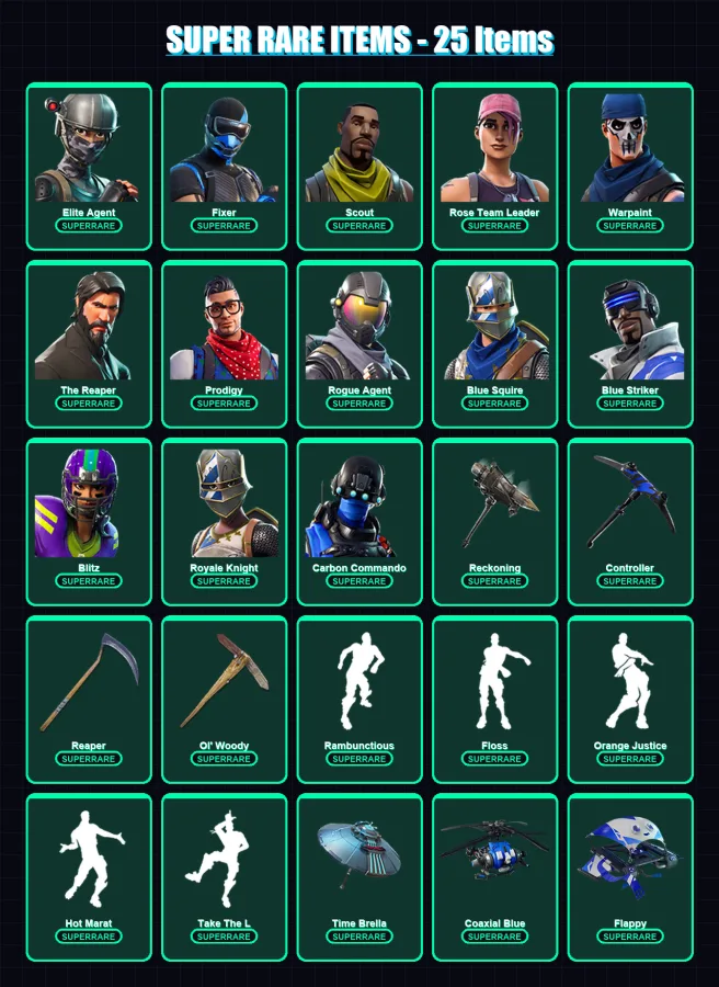 [PS4/PS5/XBOX/PC] | Elite Agent | Fixer | Scout | Rose Team Leader | Warpaint | 175 skin | 160 pickaxe | 163 emote | 124 glider | Lv1463