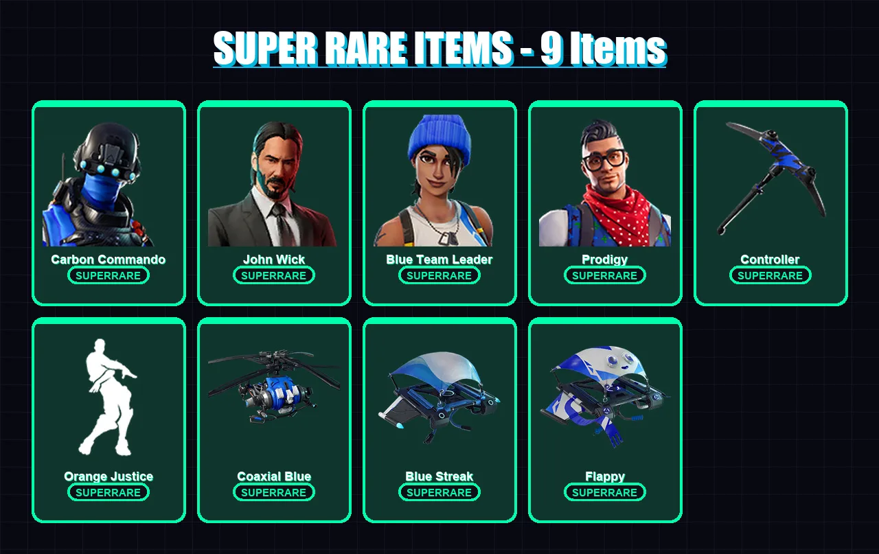 [PC/XBOX] | Carbon Commando | John Wick | Blue Team Leader | Prodigy | Red Knight | 39 skin | 32 pickaxe | 39 emote | 31 glider | Lv366