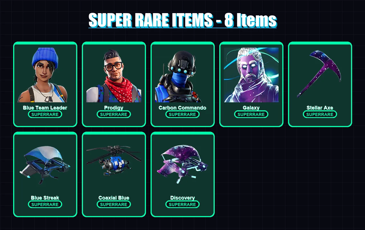 [PC/XBOX/PSN] | Blue Team Leader | Prodigy | Carbon Commando | Galaxy | Polar Peely | 6 skin | 7 pickaxe | 6 emote | 9 glider | Lv64