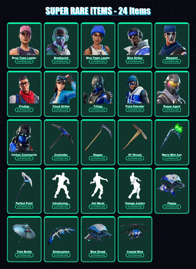 [PC/XBOX/PSN] | Rose Team Leader | Breakpoint | Blue Team Leader | Blue Striker | Warpaint | 158 skin | 146 pickaxe | 142 emote | 118 glider | Lv174 — Fortnite account