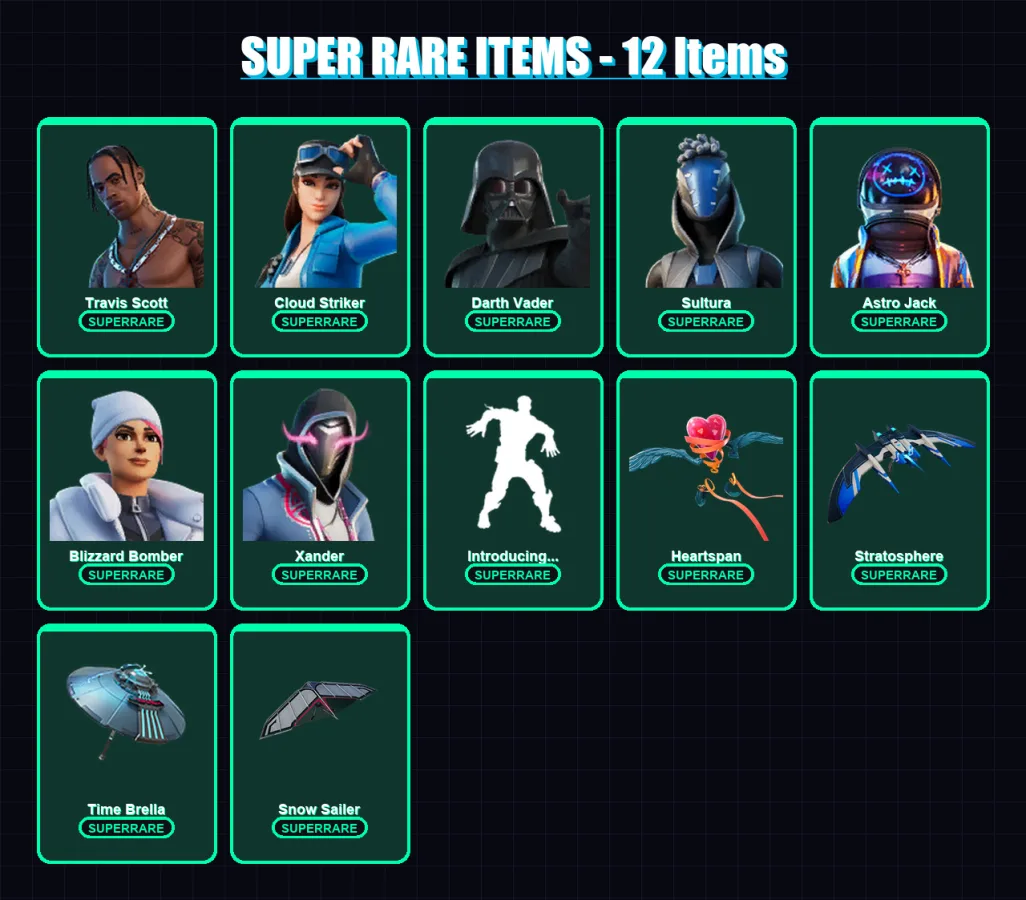 [PS4/PS5/XBOX/PC] | Travis Scott | Cloud Striker | Darth Vader | Sultura | Astro Jack | 100 skin | 136 pickaxe | 101 emote | 114 glider | Lv1878
