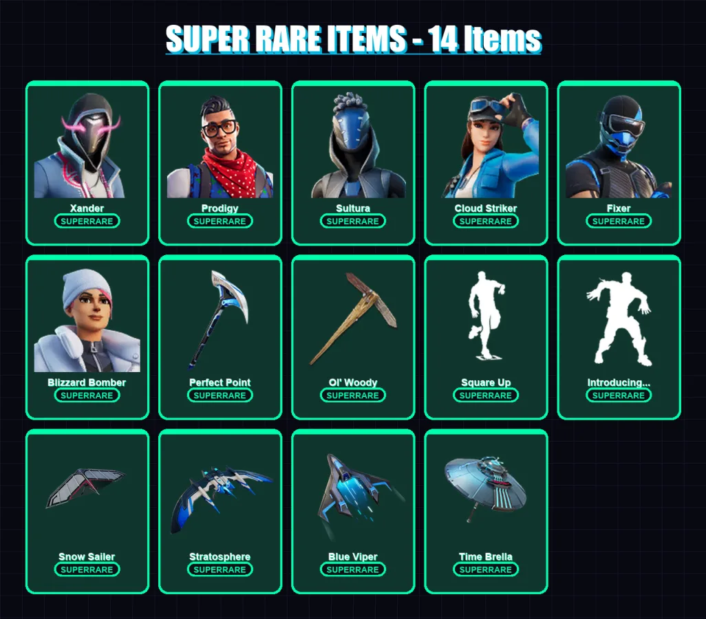 [PC/XBOX] | Xander | Prodigy | Sultura | Cloud Striker | Fixer | 155 skin | 224 pickaxe | 155 emote | 185 glider | Lv2617