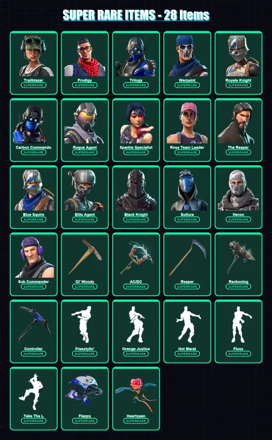 [PC/XBOX] | Trailblazer | Prodigy | Trilogy | Warpaint | Royale Knight | 204 skin | 157 pickaxe | 120 emote | 120 glider | Lv1931