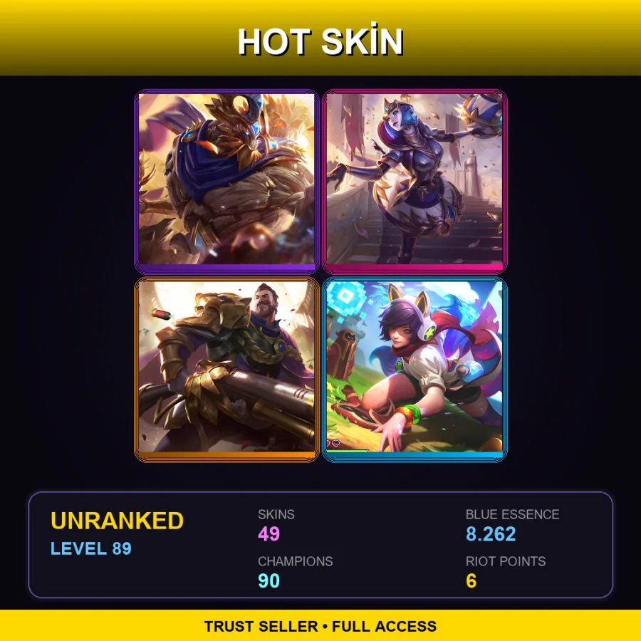 SG | Lv89 | Unranked | 49 Skin | 90 Champ — LoL account