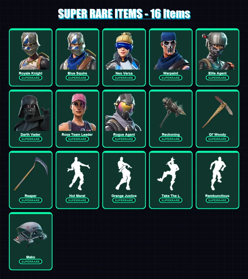 [PC/XBOX] | Royale Knight | Blue Squire | Neo Versa | Warpaint | Elite Agent | 141 skin | 119 pickaxe | 146 emote | 114 glider | Lv1995