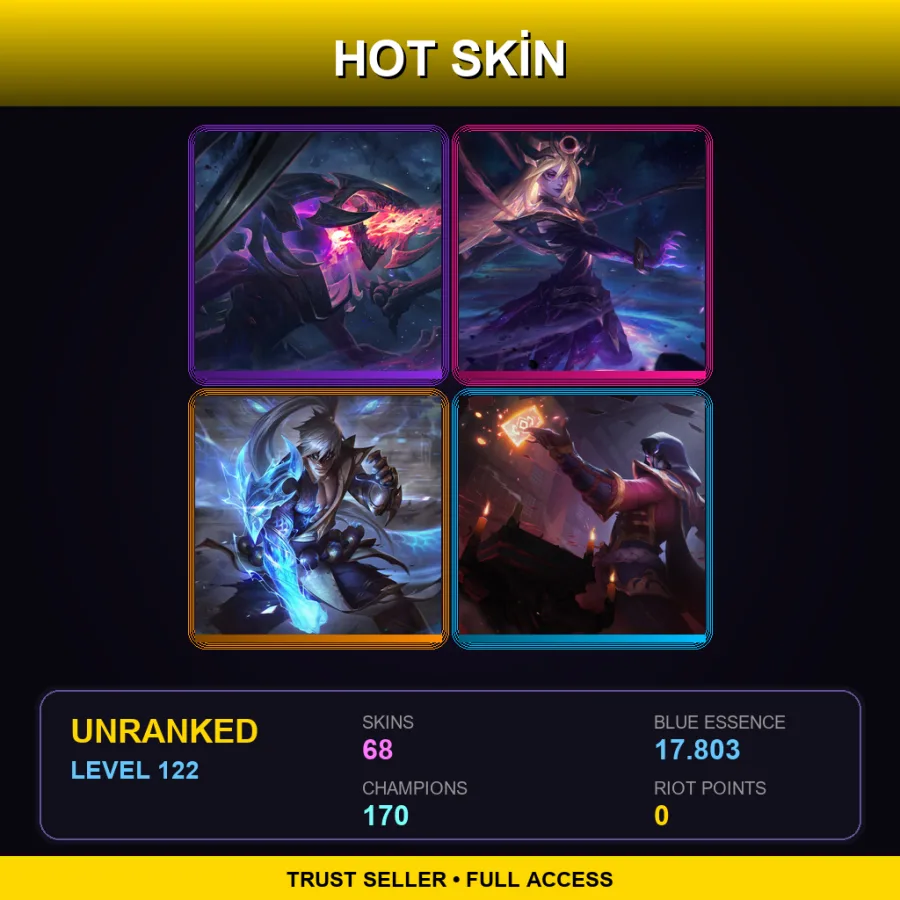 SG | Dark Star Cho'Gath | Dark Cosmic Lux | Storm Dragon Lee Sin | Blood Moon Twisted Fate | 68 Skin | 170 Champ | Lv122