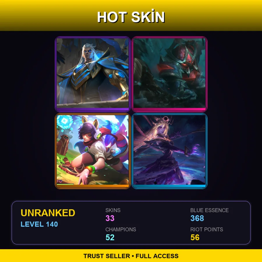EUW | Lv140 | Unranked | 33 Skin | 52 Champ