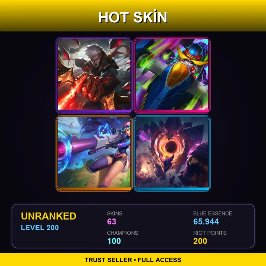 EUW | Conqueror Varus | Arcade Corki | Arcade Caitlyn | Dark Star Malphite | 63 Skin | 100 Champ | Lv200