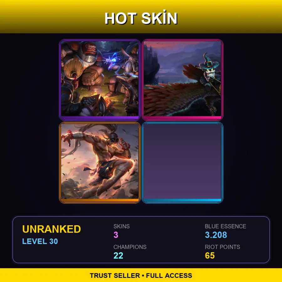 EUW | Lv30 | Unranked | 3 Skin | 22 Champ