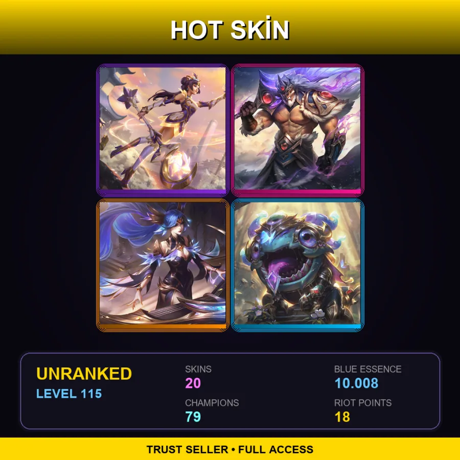 EUW | Lv115 | Unranked | 20 Skin | 79 Champ — LoL account