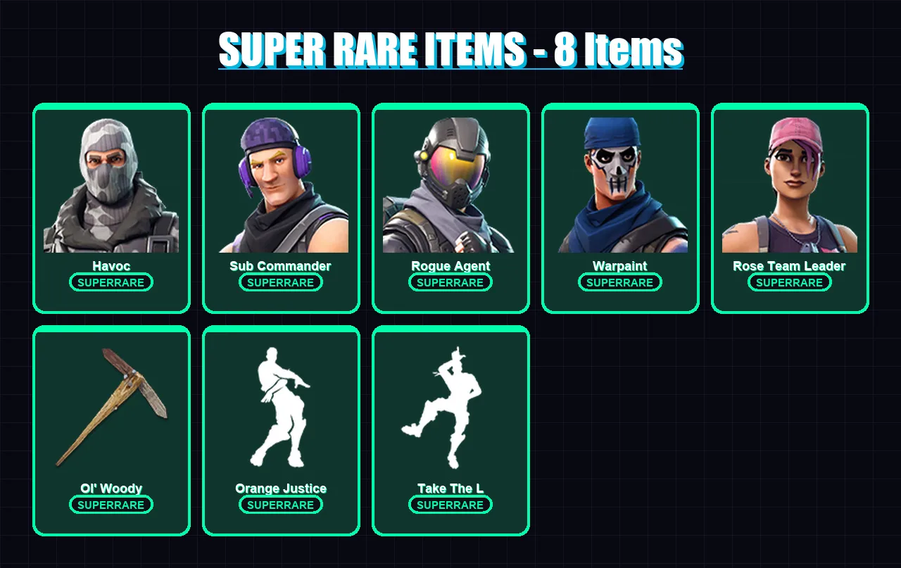 [PC/XBOX/PSN] | Havoc | Sub Commander | Rogue Agent | Warpaint | Rose Team Leader | 27 skin | 27 pickaxe | 32 emote | 27 glider | Lv393