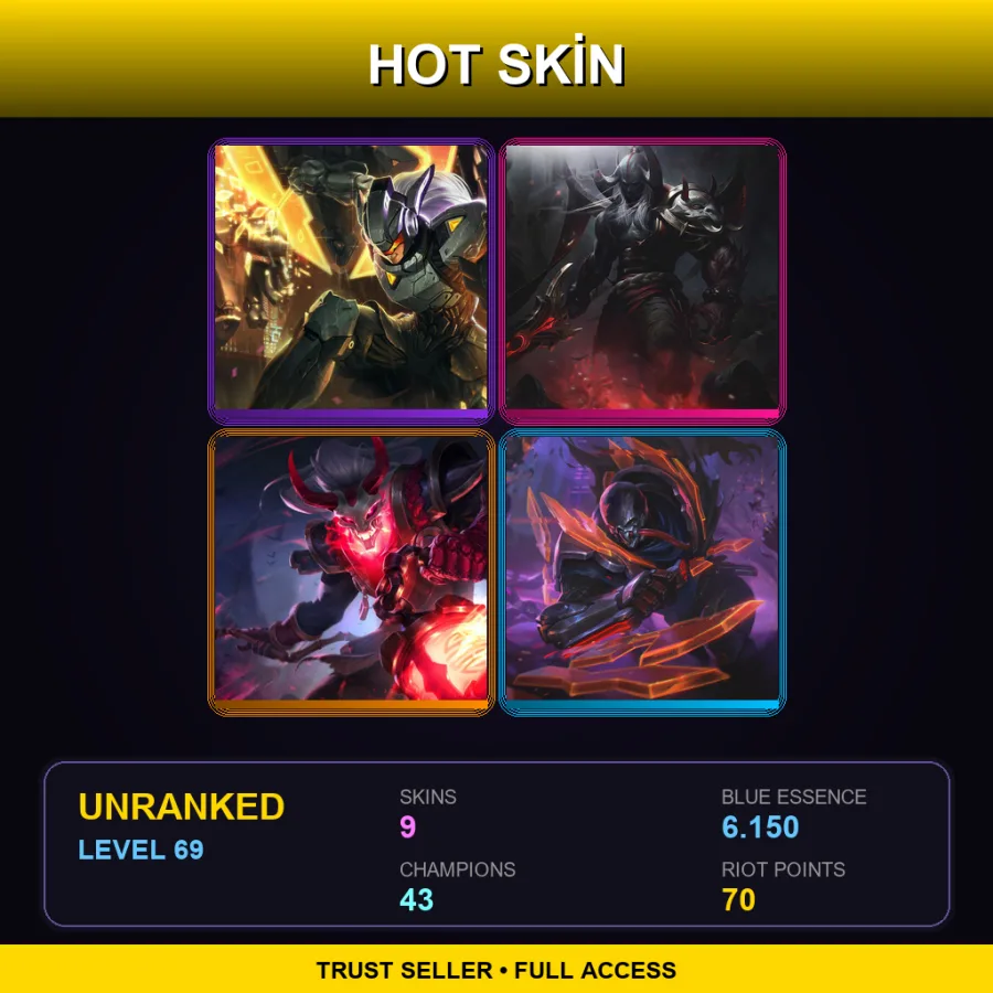 EUW | PROJECT: Leona | Blood Moon Aatrox | Blood Moon Thresh | PROJECT: Pyke | 9 Skin | 43 Champ | Lv69