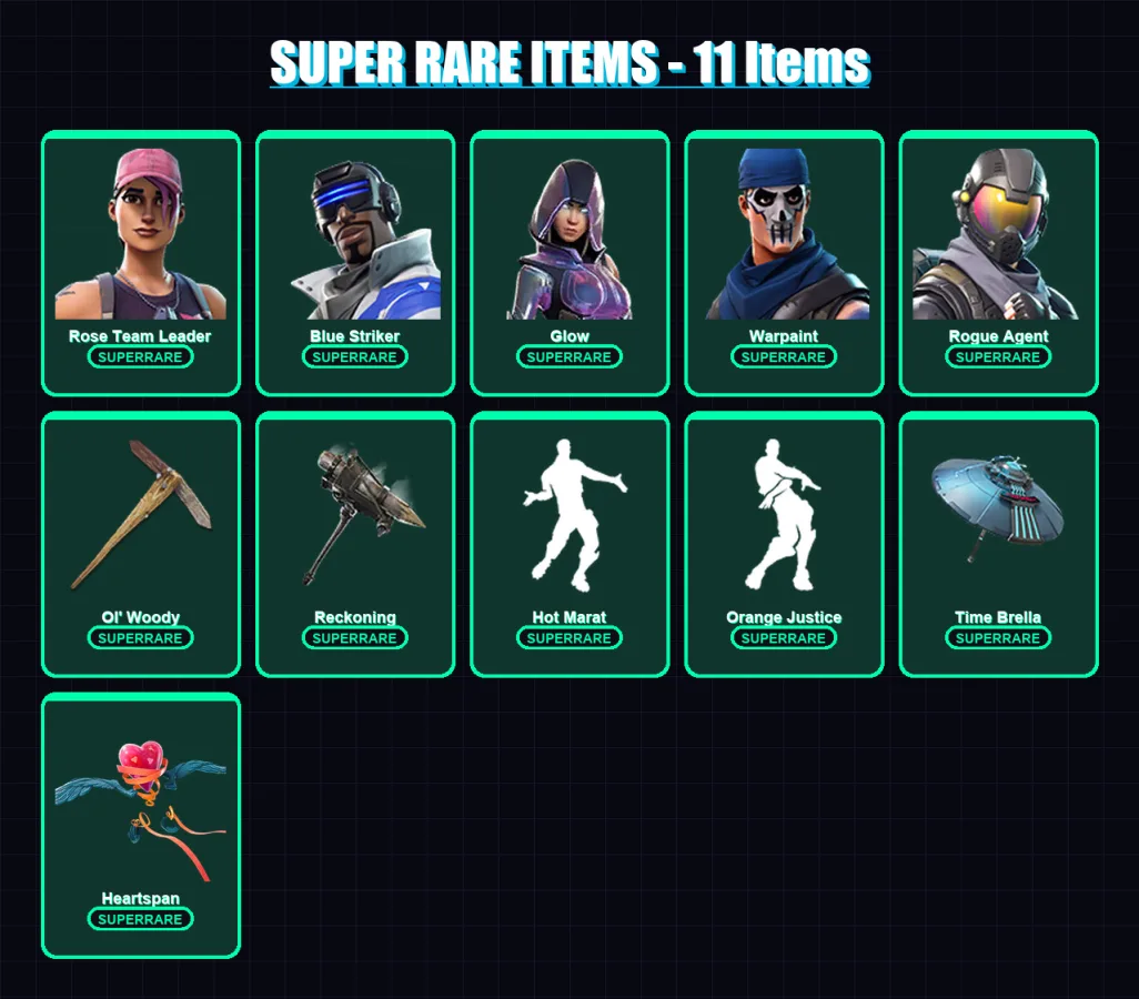 [PS4/PS5/XBOX/PC] | Rose Team Leader | Blue Striker | Glow | Warpaint | Rogue Agent | 145 skin | 128 pickaxe | 119 emote | 131 glider | Lv2092