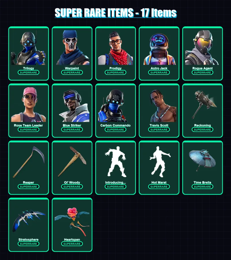 [PC/XBOX] | Trilogy | Warpaint | Prodigy | Astro Jack | Rogue Agent | 200 skin | 215 pickaxe | 237 emote | 174 glider | Lv2498