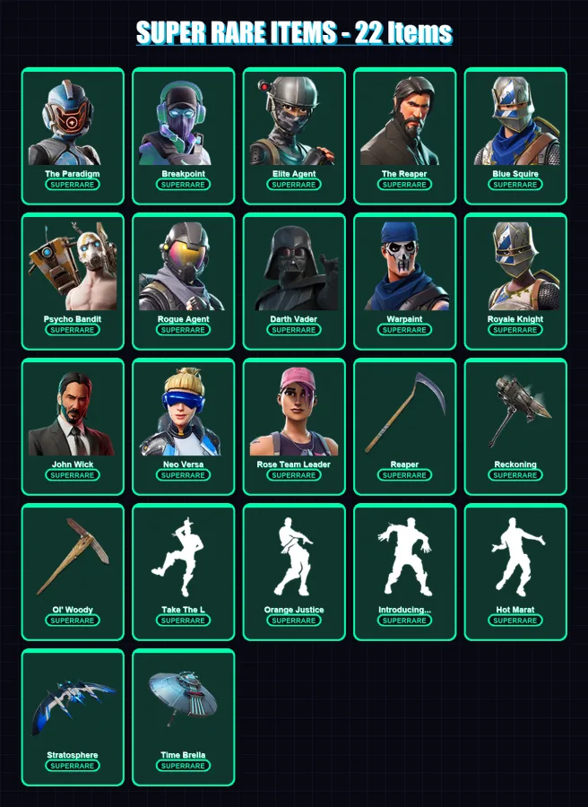 [PC] | The Paradigm | Breakpoint | Elite Agent | The Reaper | Blue Squire | 313 skin | 267 pickaxe | 213 emote | 198 glider | Lv1945