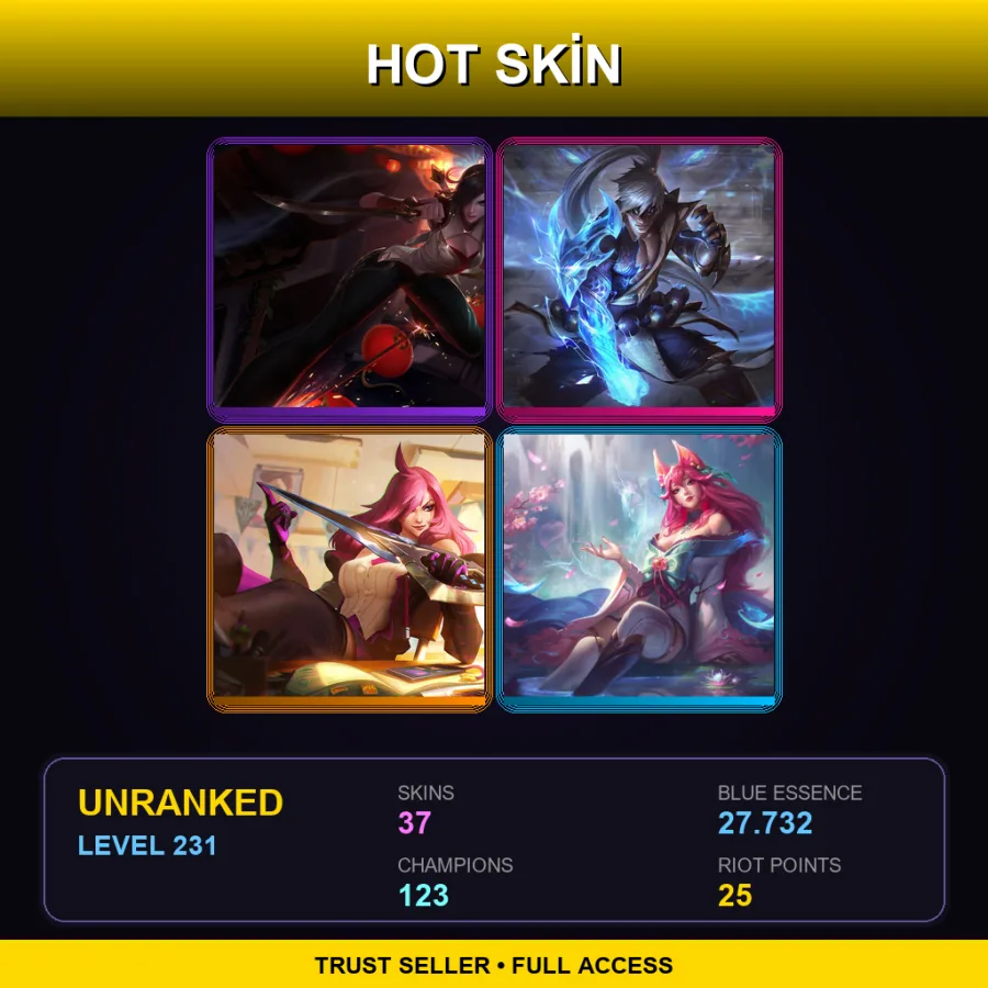 EUNE | Lv231 | Unranked | 37 Skin | 123 Champ — LoL account