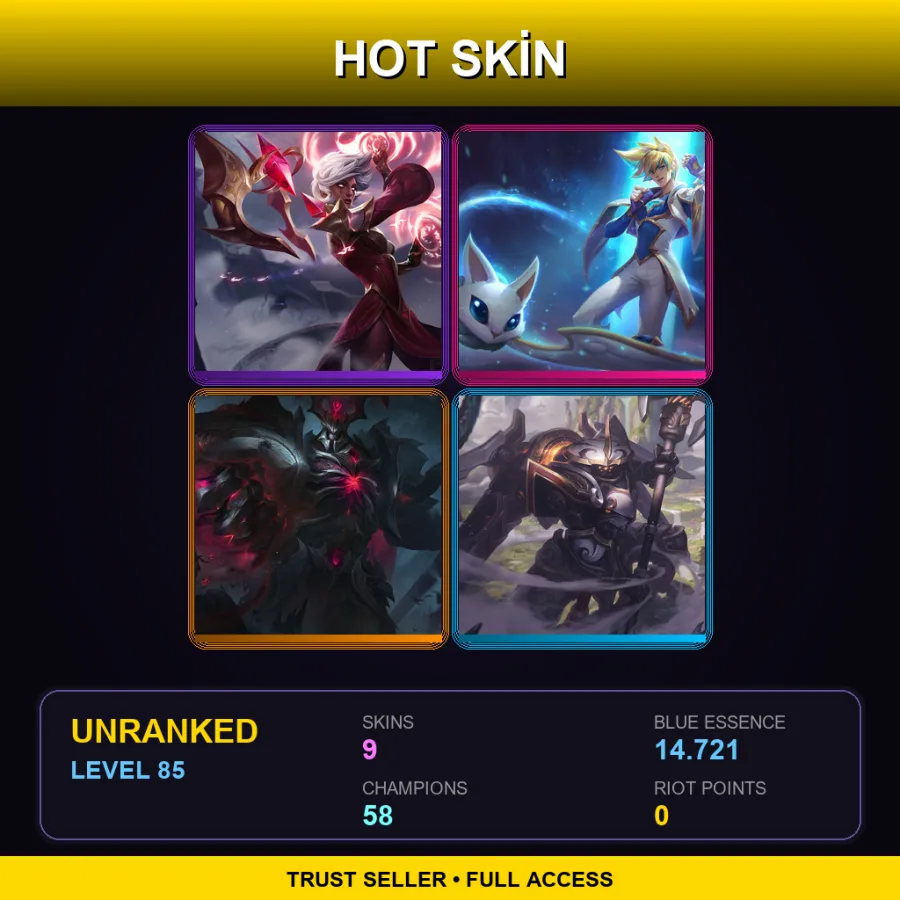 EUW | Lv85 | Unranked | 9 Skin | 58 Champ
