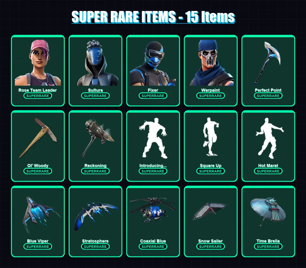 [PC/XBOX] | Rose Team Leader | Sultura | Fixer | Warpaint | Era | 181 skin | 197 pickaxe | 201 emote | 176 glider | Lv2431