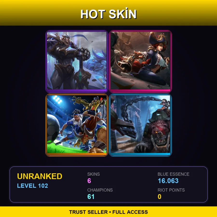EUW | Lv102 | Unranked | 6 Skin | 61 Champ