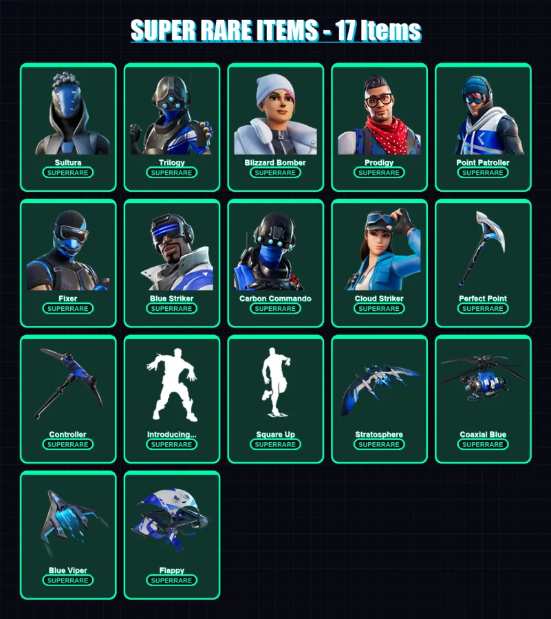 [PS4/PS5/XBOX/PC] | Sultura | Trilogy | Blizzard Bomber | Prodigy | Point Patroller | 114 skin | 129 pickaxe | 93 emote | 117 glider | Lv1645 — Fortnite account