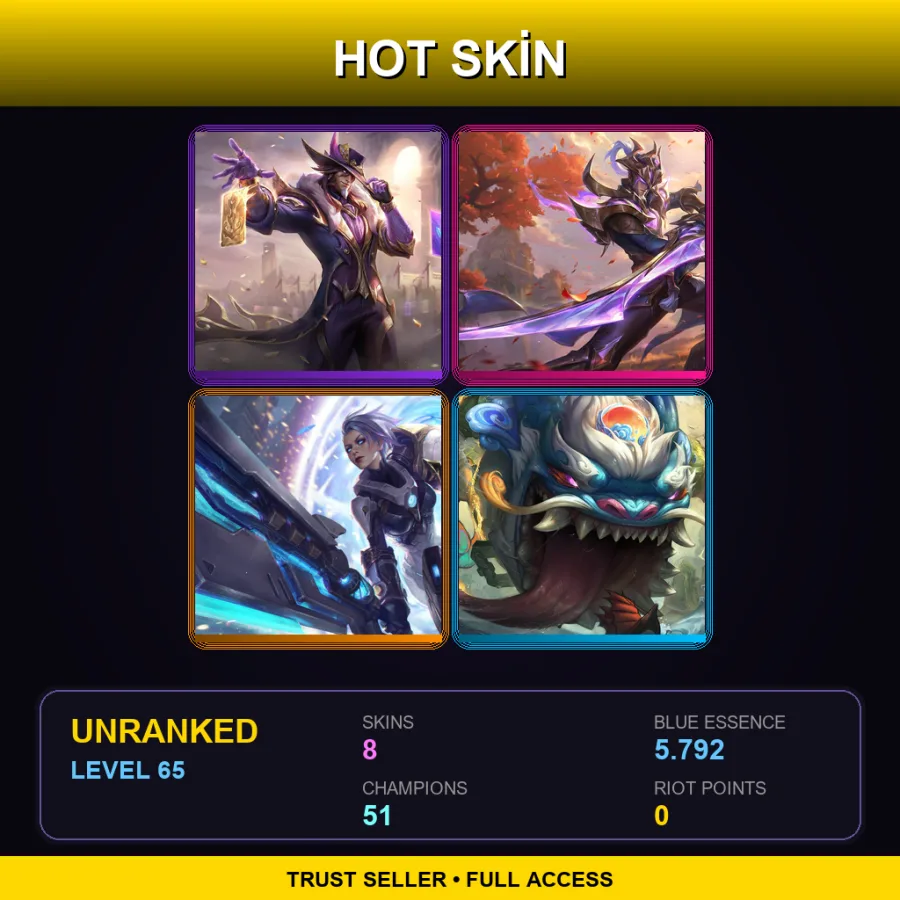 EUW | Lv65 | Unranked | 8 Skin | 51 Champ — Pulsefire Riven