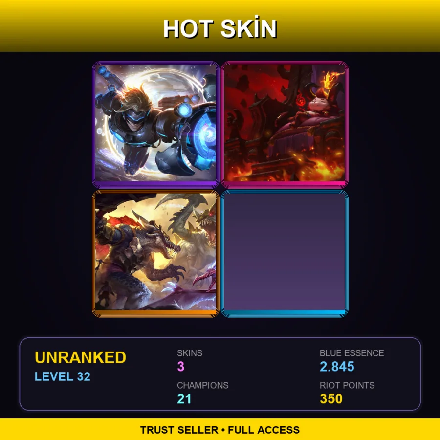 EUW | Lv32 | Unranked | 3 Skin | 21 Champ