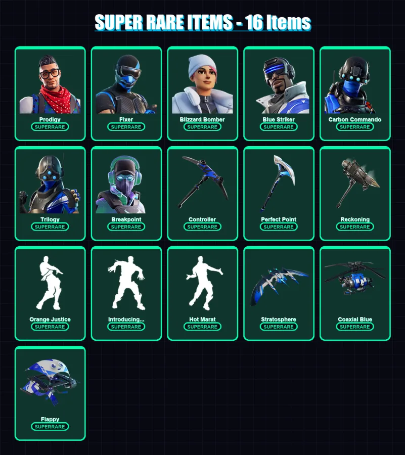 [PS4/PS5/XBOX/PC] | Prodigy | Fixer | Blizzard Bomber | Blue Striker | Carbon Commando | 60 skin | 50 pickaxe | 50 emote | 59 glider | Lv838 — Fortnite account
