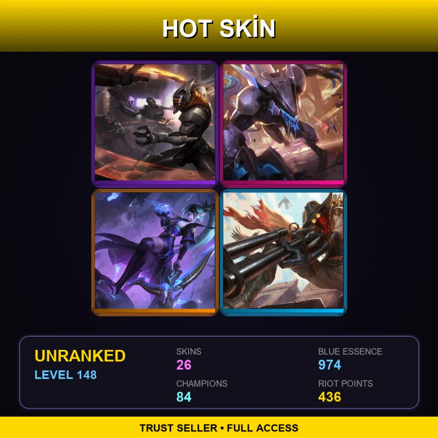 EUW | Lv148 | Unranked | 26 Skin | 84 Champ — LoL account