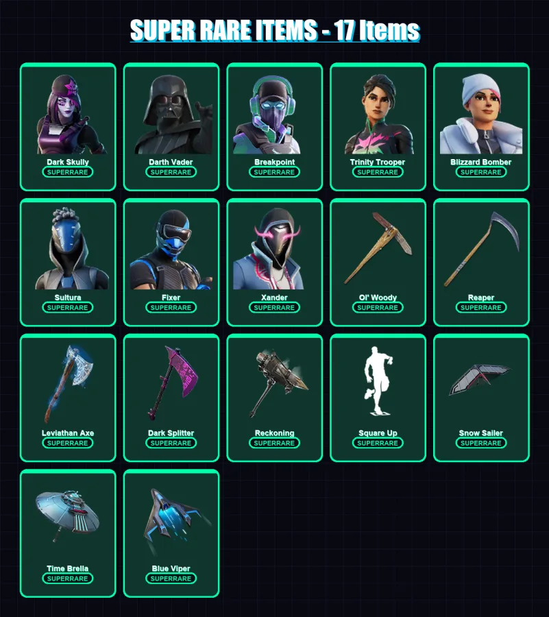 [PC/XBOX/PSN] | Dark Skully | Darth Vader | Breakpoint | Trinity Trooper | Blizzard Bomber | 522 skin | 506 pickaxe | 294 emote | 283 glider | Lv571